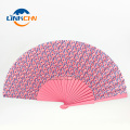 Custom printed wooden nylon fabric hand fan for event